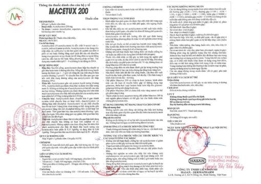 Hướng dẫn sử dụng thuốc Macetux 200