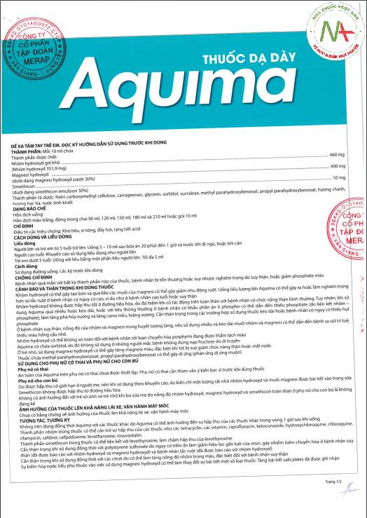 Tờ hướng dẫn sử dụng Aquima 