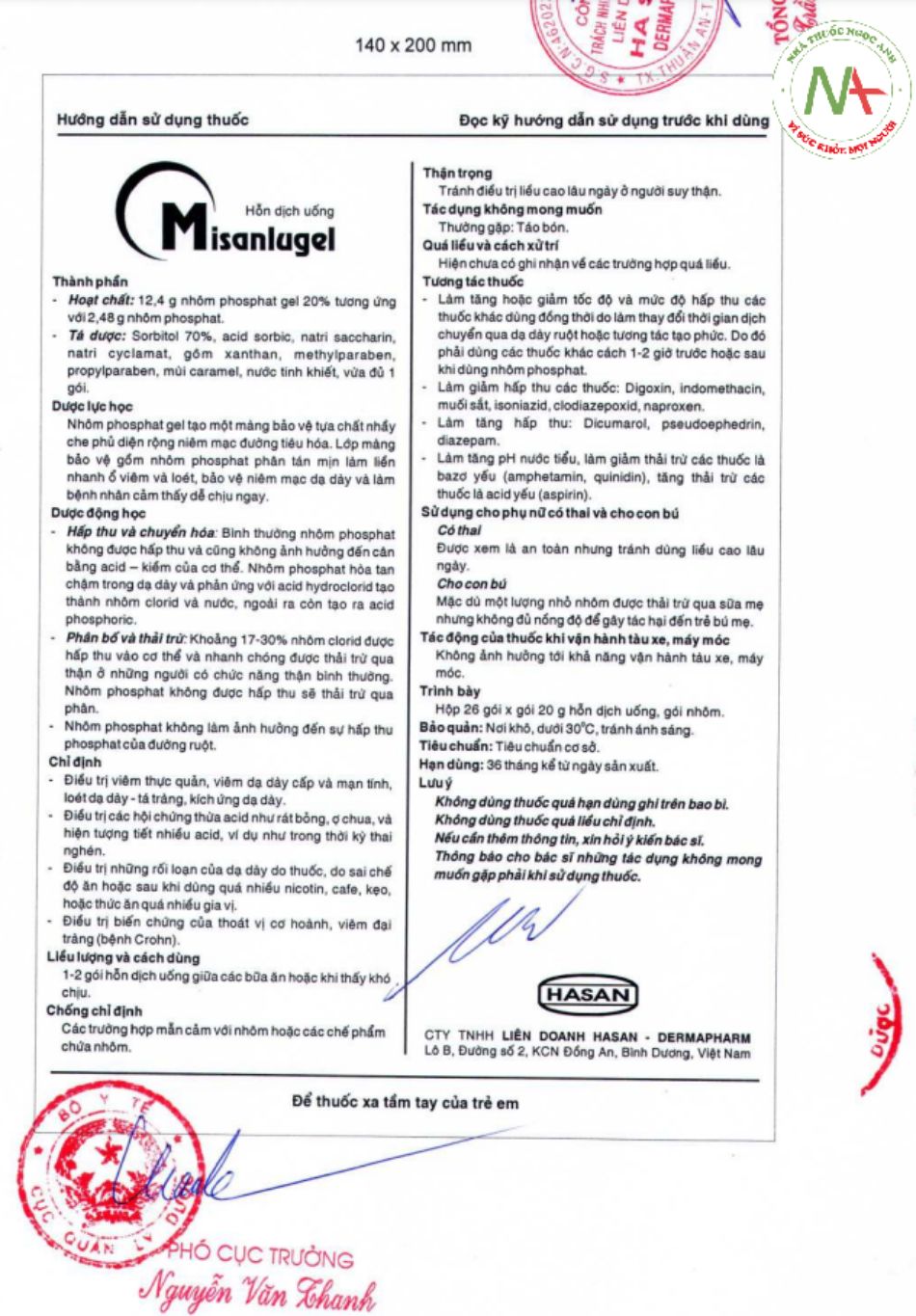 Tờ hướng dẫn sử dụng Misanlugel
