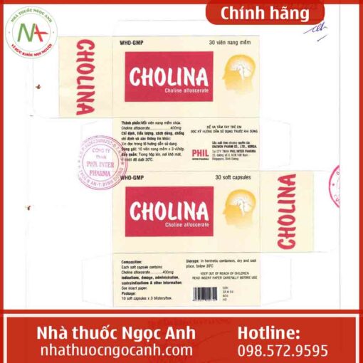 Nhãn thuốc Cholina 400mg Phil Inter Pharma