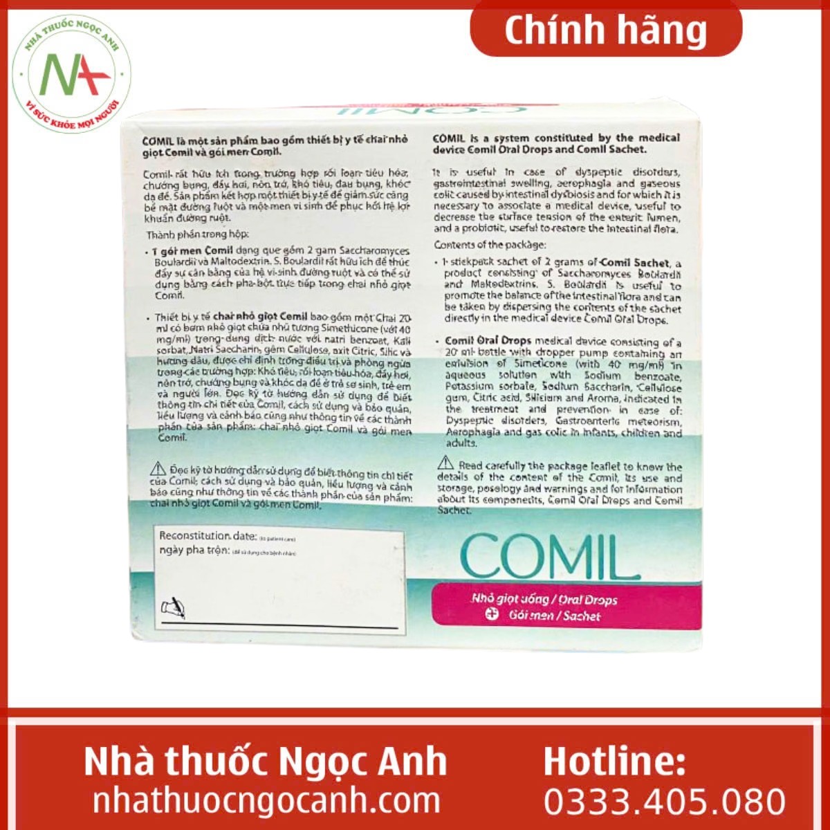 Mặt sau hộp thuốc Comil