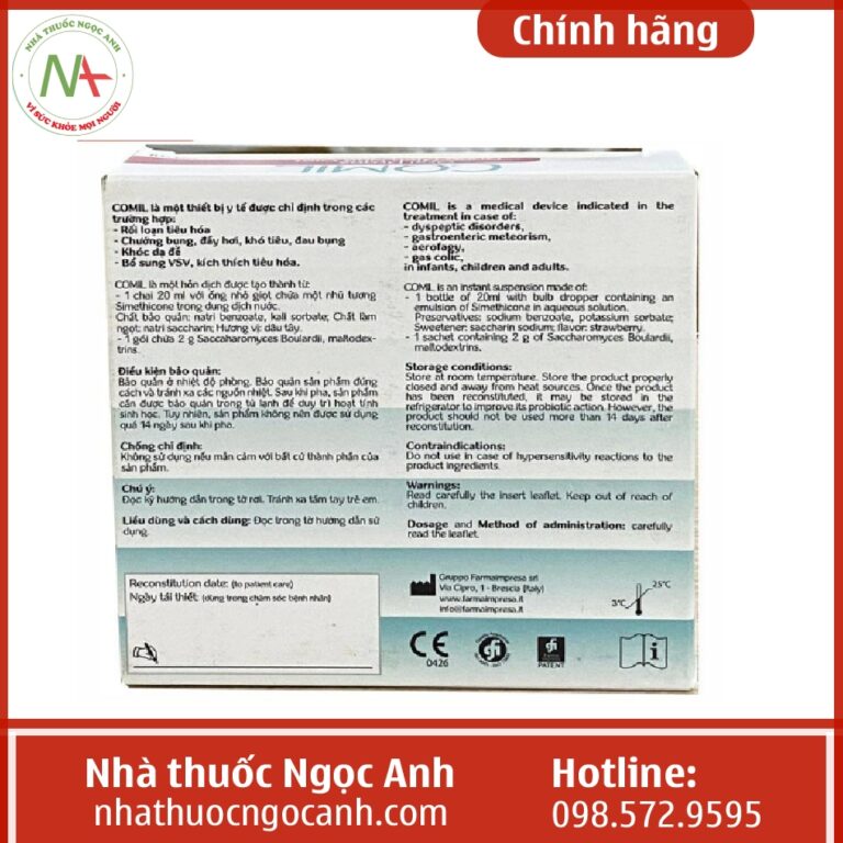 Mặt sau hộp thuốc Comil