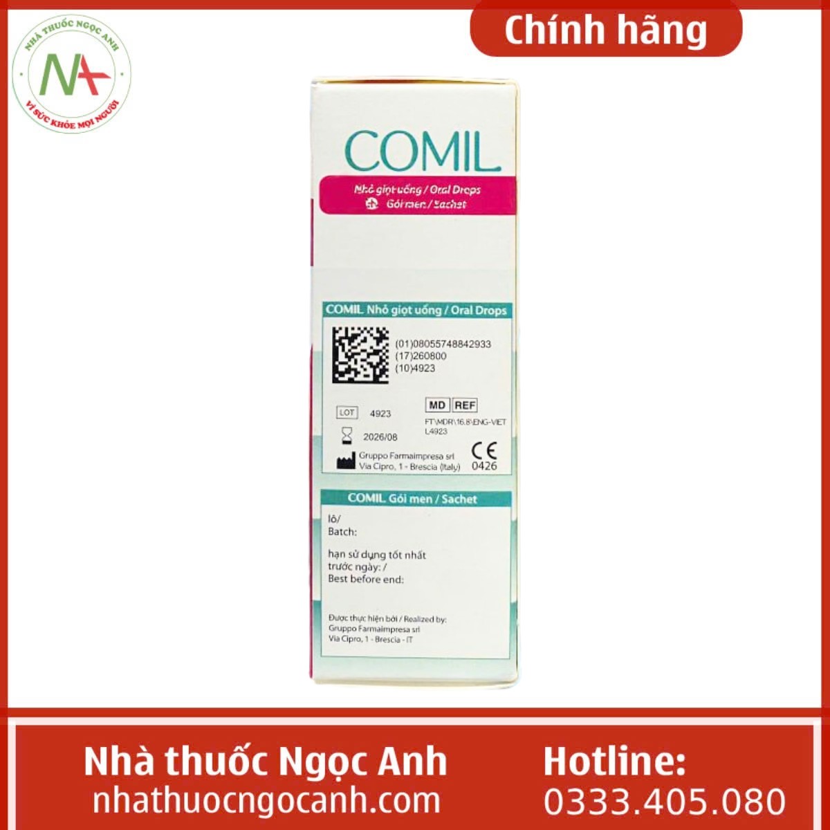 Mặt bên hộp thuốc Comil