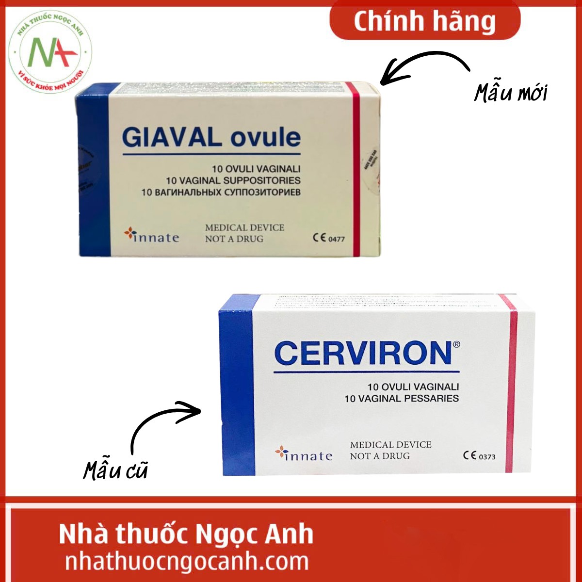 GIAVAL Ovule 3 Thông báo đổi tên và bao bì sản phẩm Cerviron (mẫu cũ) và GIAVAL Ovule (mẫu mới)