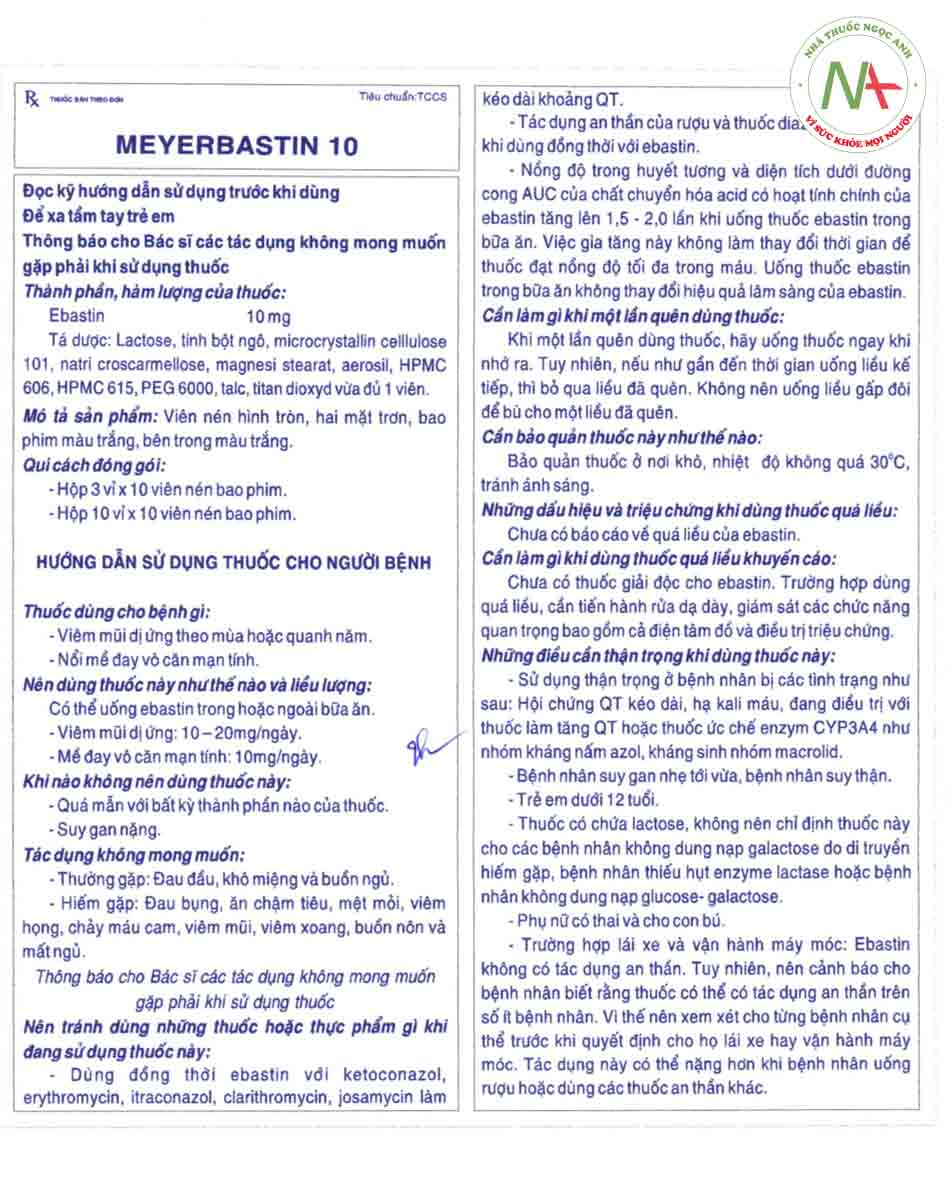 Hướng dẫn sử dụng thuốc Meyerbastin 10