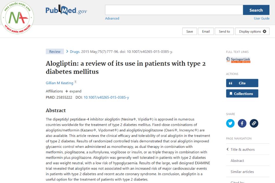 Alogliptin: a review of its use in patients with type 2 diabetes mellitus