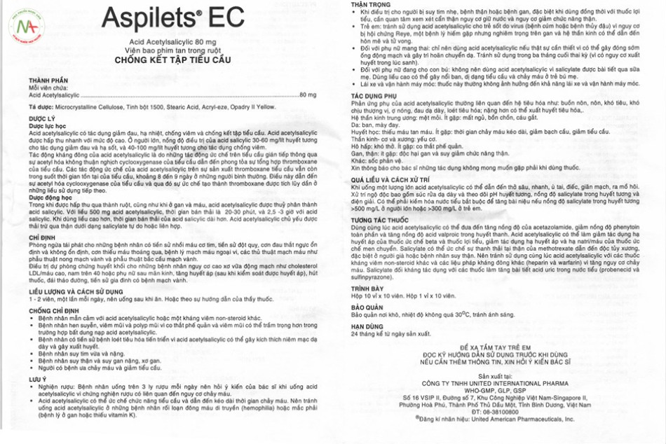 Hướng dẫn sử dụng thuốc Aspilets EC