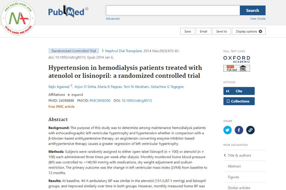 Hypertension in hemodialysis patients treated with atenolol or lisinopril: a randomized controlled trial