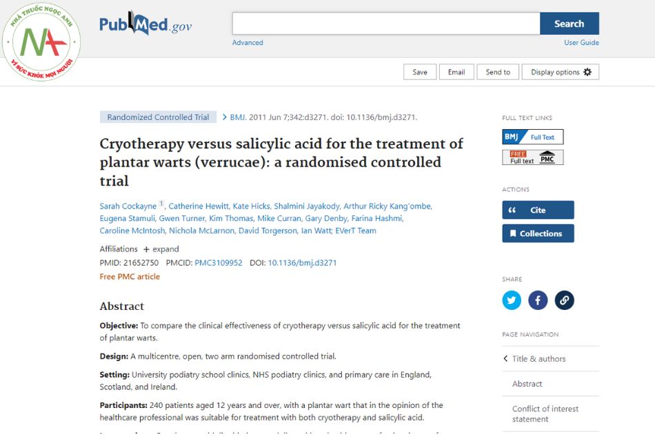Cryotherapy versus salicylic acid for the treatment of plantar warts (verrucae): a randomised controlled trial