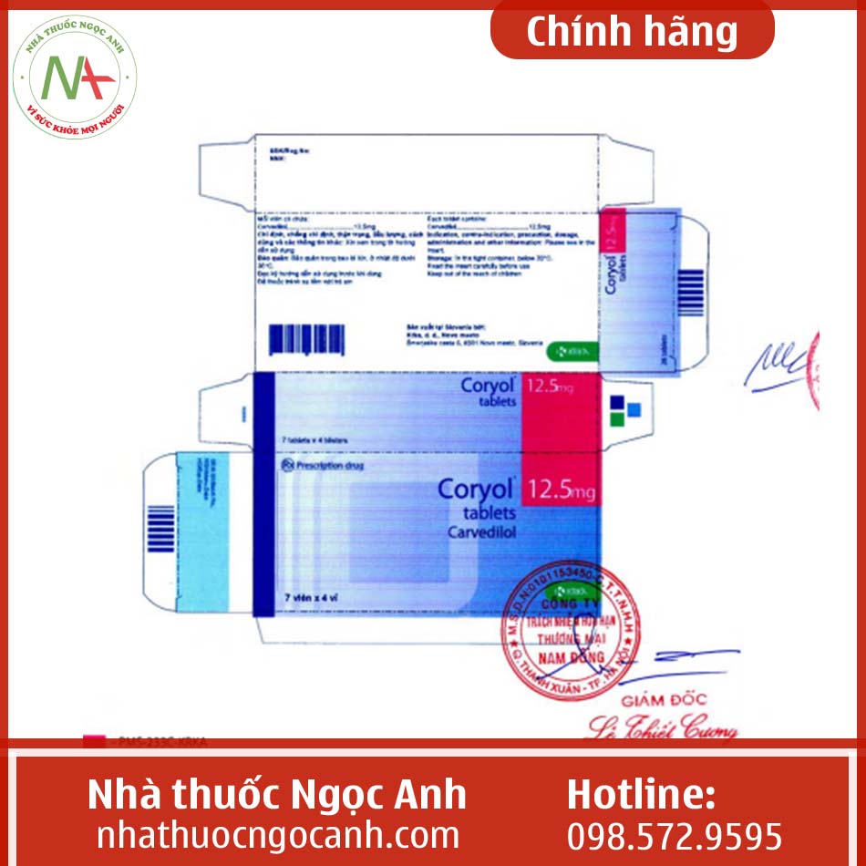 Nhãn thuốc Coryol 12.5mg tablets