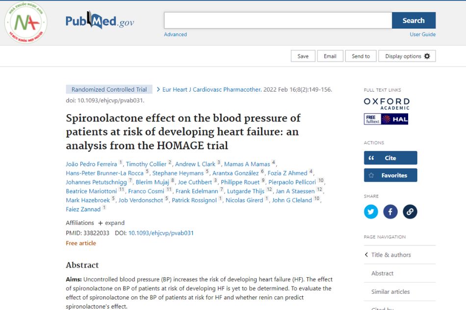 Spironolactone effect on the blood pressure of patients at risk of developing heart failure: an analysis from the HOMAGE trial