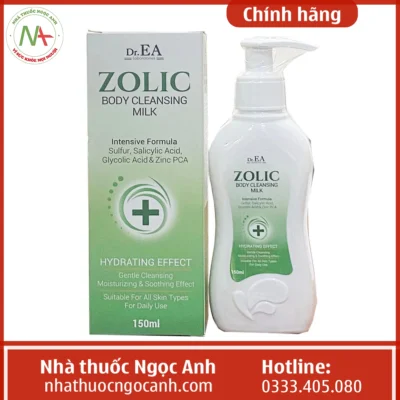 Hộp và chai Sữa tắm Dr.EA Body Zolic Body Cleansing Milk 150ml