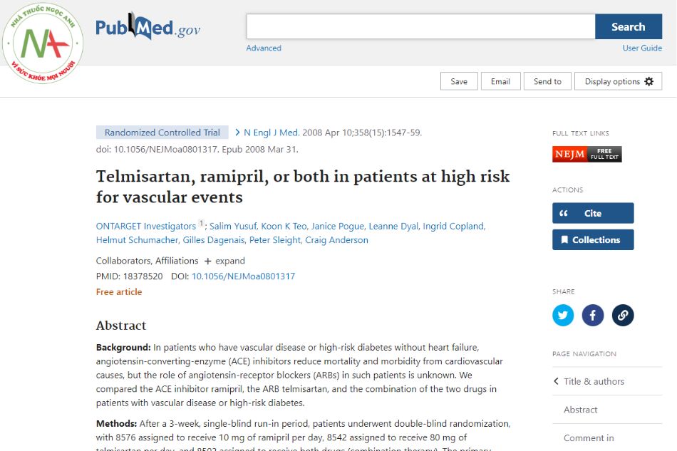 Telmisartan, ramipril, or both in patients at high risk for vascular events