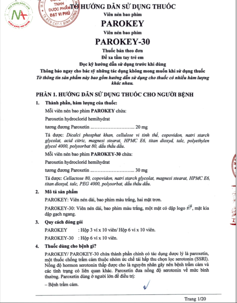 Tờ hướng dẫn sử dụng Parokey-30