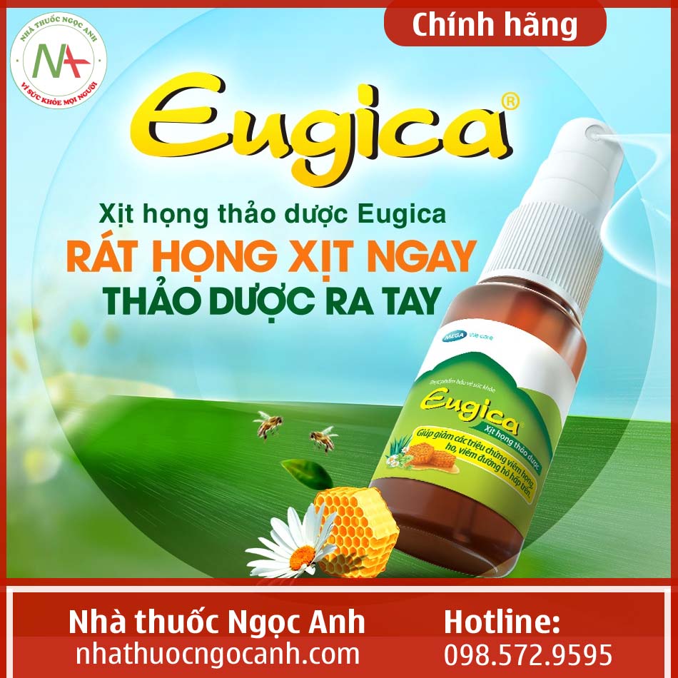 Xịt họng thảo dược Eugica giảm đau rát họng