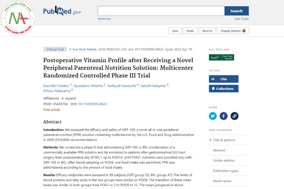 Postoperative Vitamin Profile after Receiving a Novel Peripheral Parenteral Nutrition Solution: Multicenter Randomized Controlled Phase III Trial
