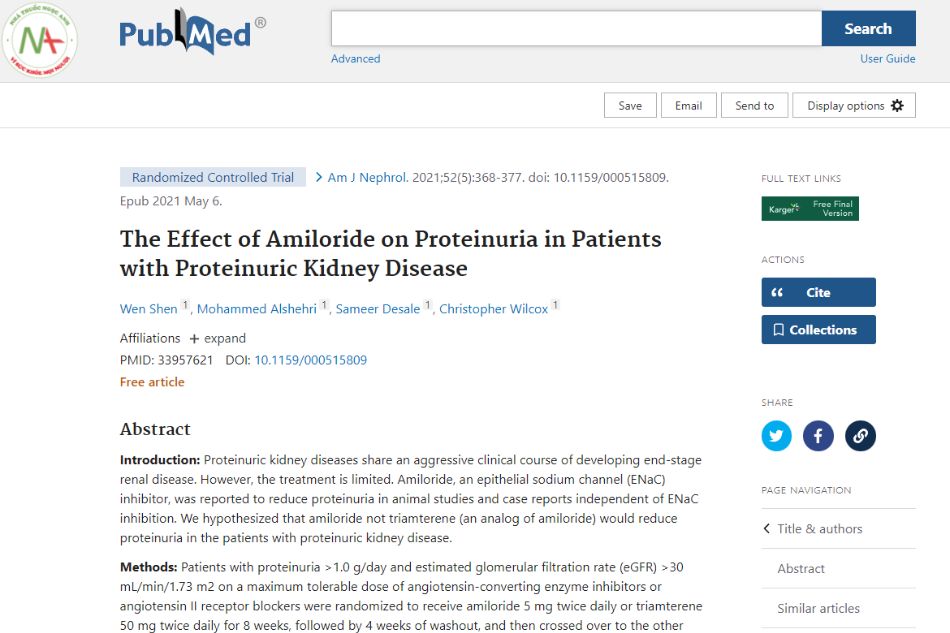 The effect of amiloride on proteinuria in patients with proteinuric kidney disease