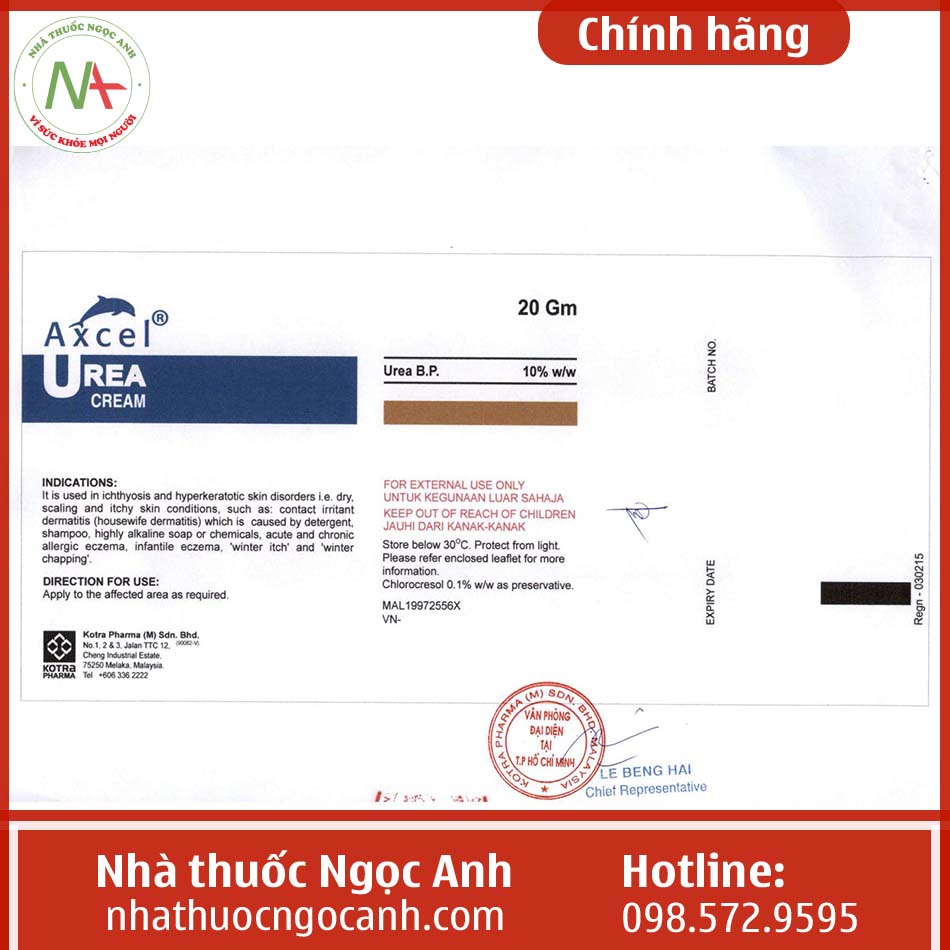 Nhãn thuốc Axcel Urea Cream