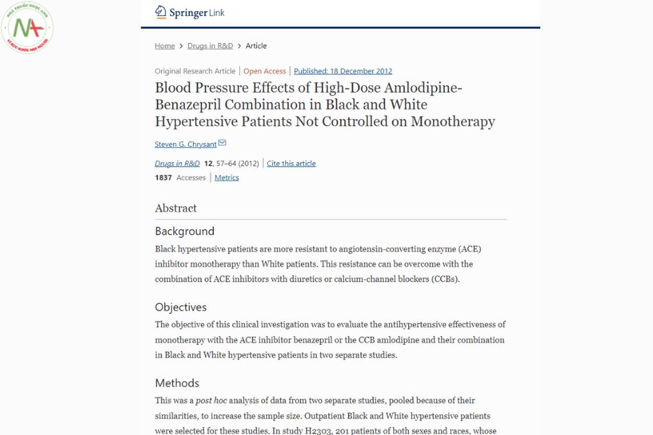 Blood Pressure Effects of High-Dose Amlodipine-Benazepril Combination in Black and White Hypertensive Patients Not Controlled on Monotherapy