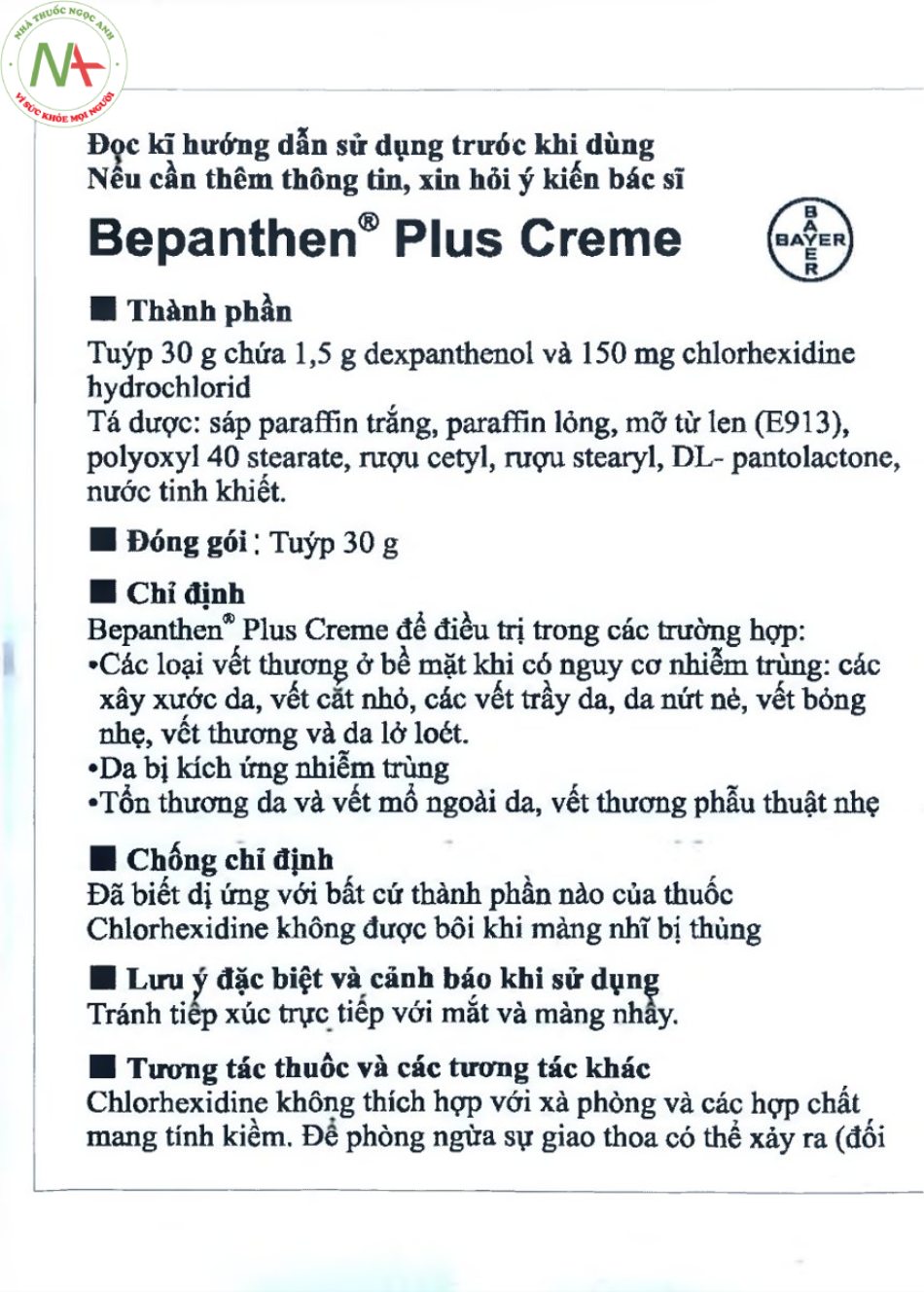 Hướng dẫn sử dụng thuốc Bepanthen Plus Creme