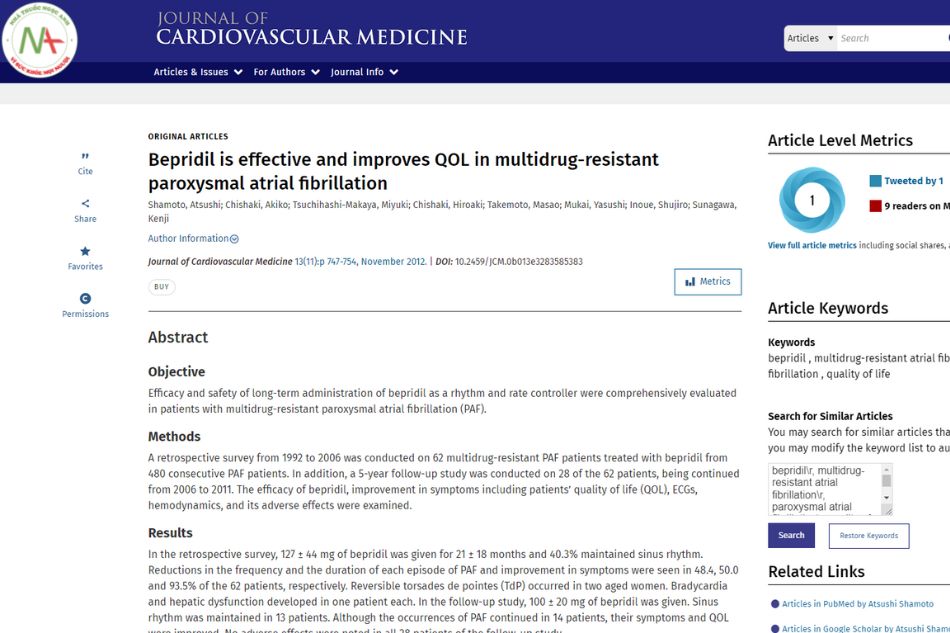 Bepridil is effective and improves QOL in multidrug-resistant paroxysmal atrial fibrillation
