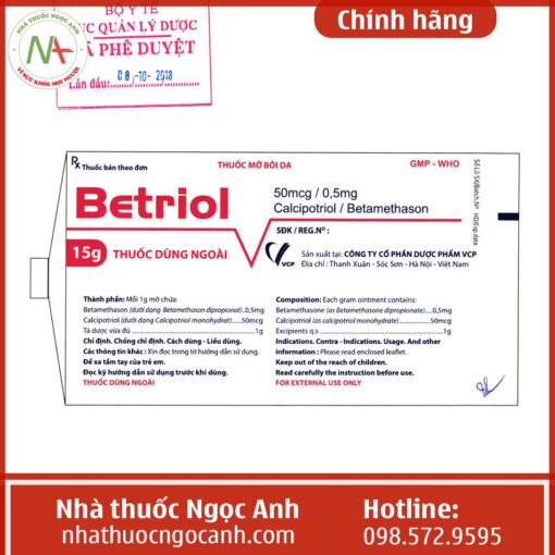 Nhãn thuốc Betriol