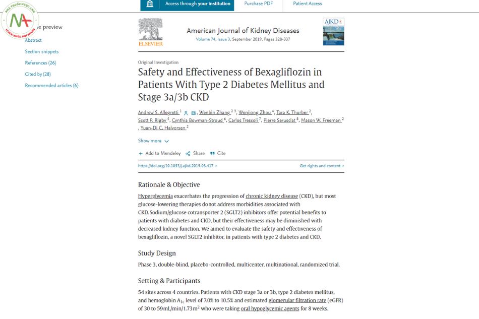 Safety and effectiveness of bexagliflozin in patients with type 2 diabetes mellitus and stage 3a/3b CKD