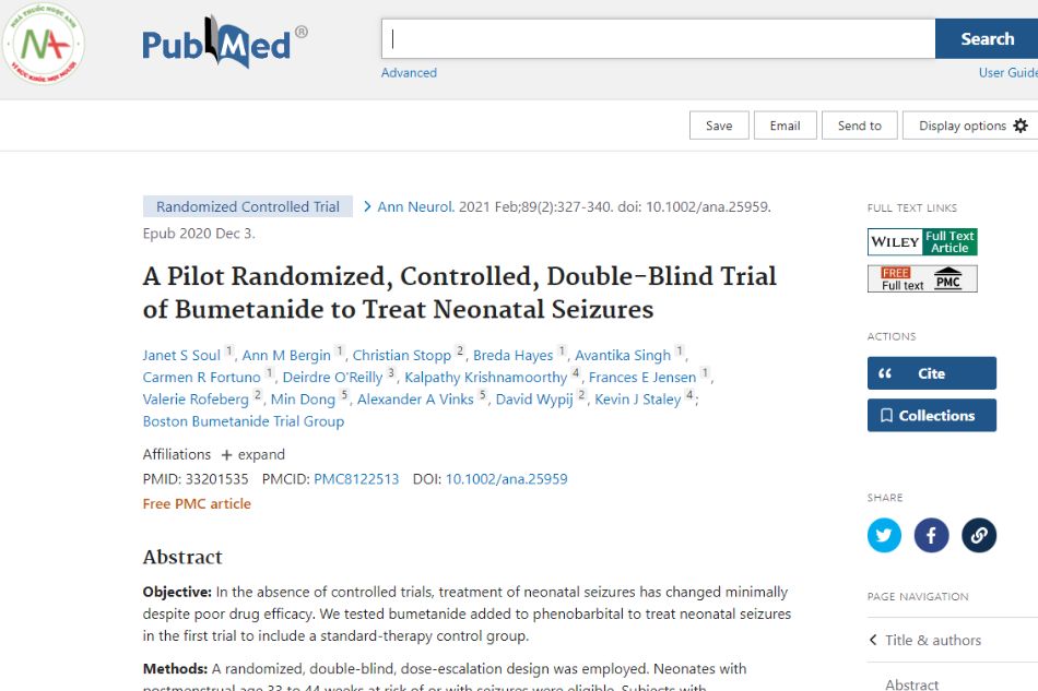 A pilot randomized, controlled, double‐blind trial of bumetanide to treat neonatal seizures
