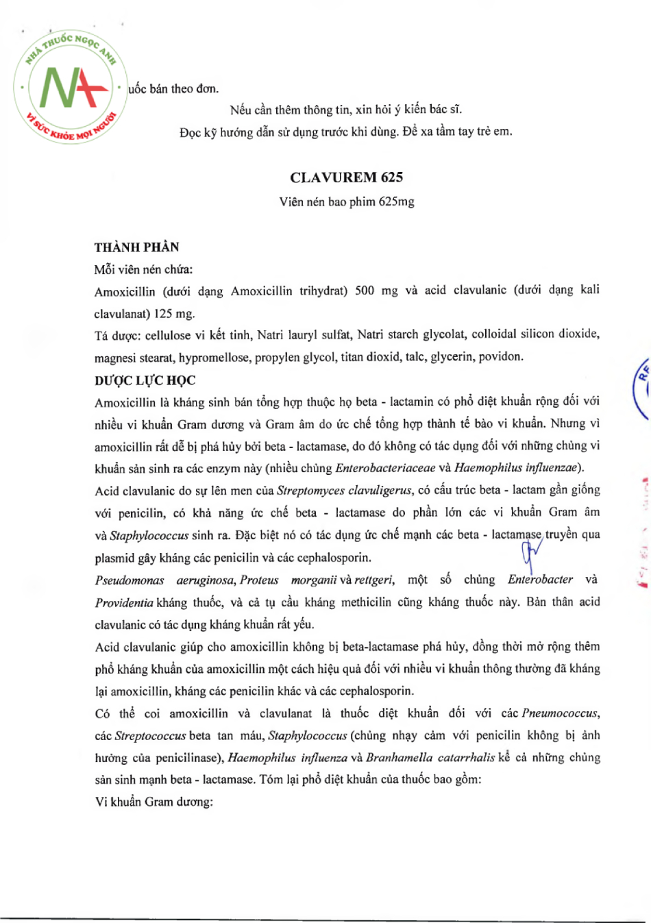 Tờ hướng dẫn sử dụng của thuốc Clavurem 625