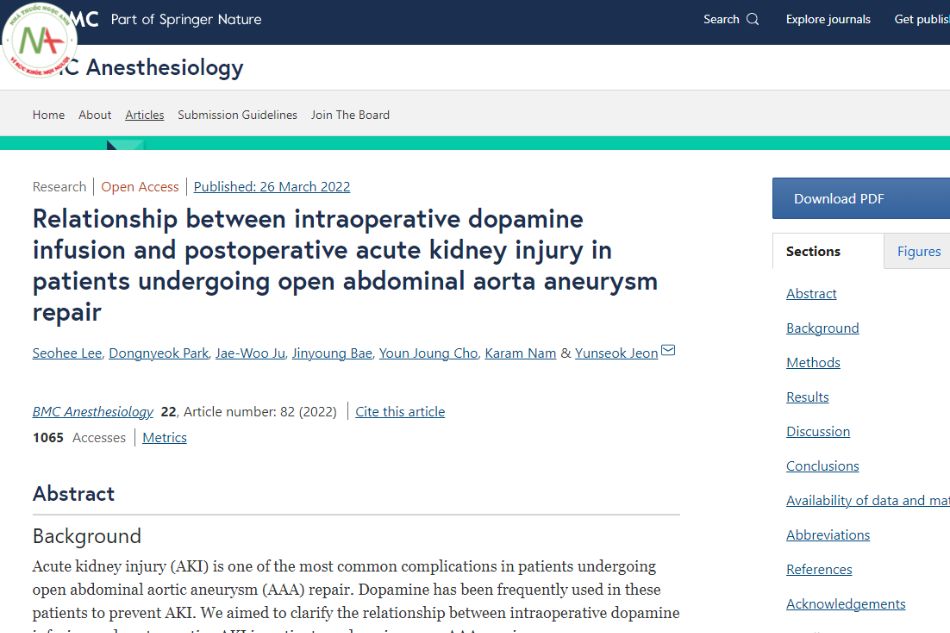 Relationship between intraoperative dopamine infusion and postoperative acute kidney injury in patients undergoing open abdominal aorta aneurysm repair