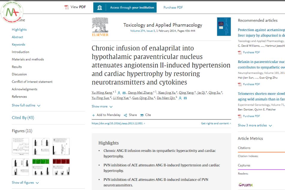 Chronic infusion of enalaprilat into hypothalamic paraventricular nucleus attenuates angiotensin II-induced hypertension and cardiac hypertrophy by restoring neurotransmitters and cytokines