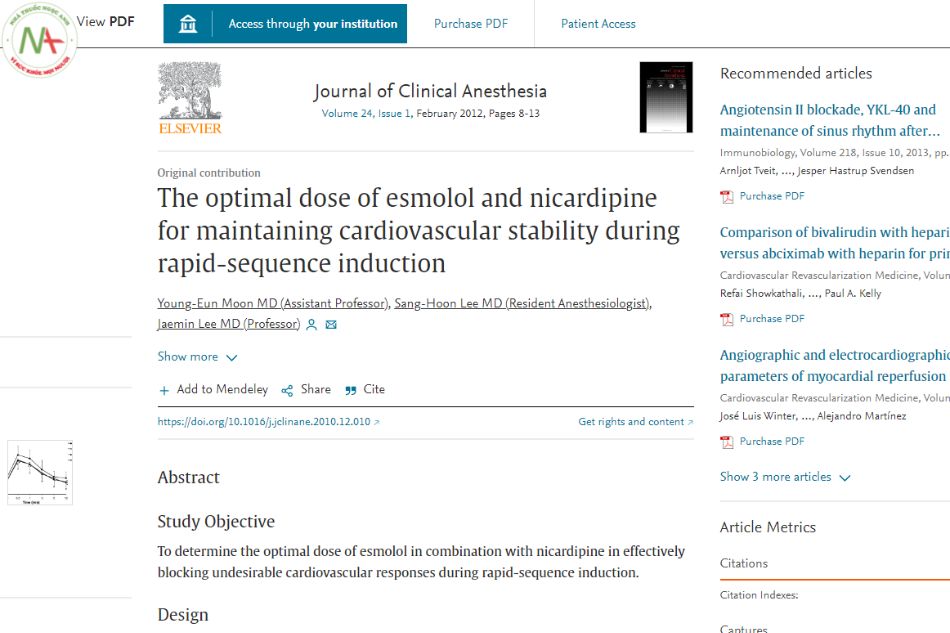 The optimal dose of esmolol and nicardipine for maintaining cardiovascular stability during rapid-sequence induction 