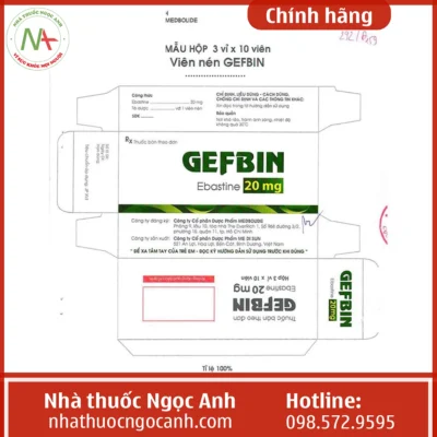 Nhãn thuốc Gefbin 20mg