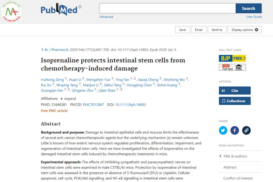 Isoprenaline protects intestinal stem cells from chemotherapy‐induced damage
