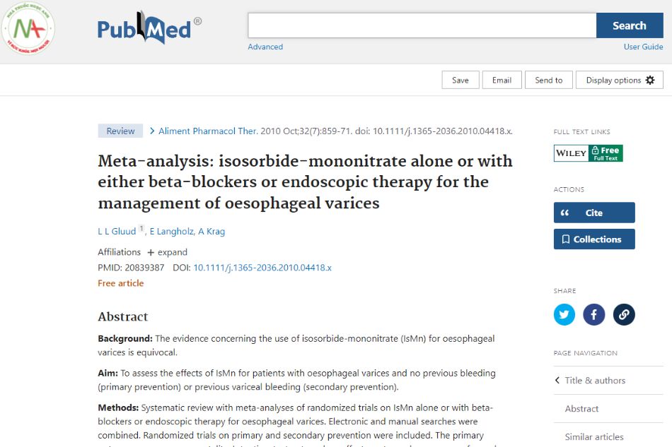 Meta‐analysis: isosorbide‐mononitrate alone or with either beta‐blockers or endoscopic therapy for the management of oesophageal varices