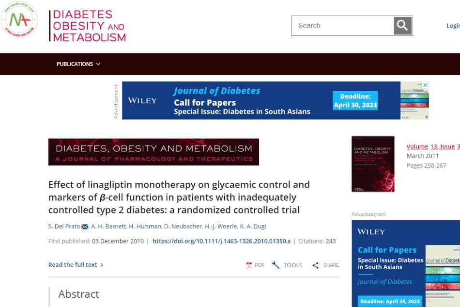Effect of linagliptin monotherapy on glycaemic control and markers of β-cell function in patients with inadequately controlled type 2 diabetes: a randomized controlled trial