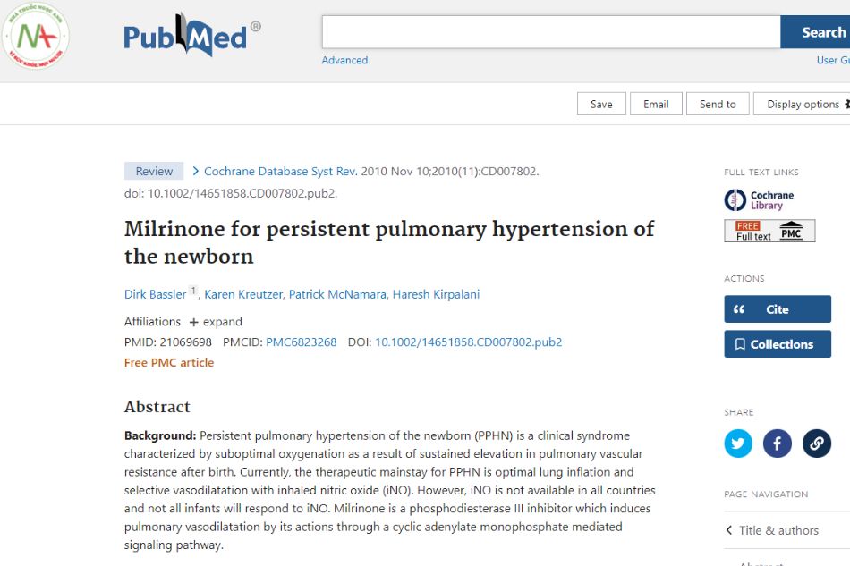 Milrinone for persistent pulmonary hypertension of the newborn