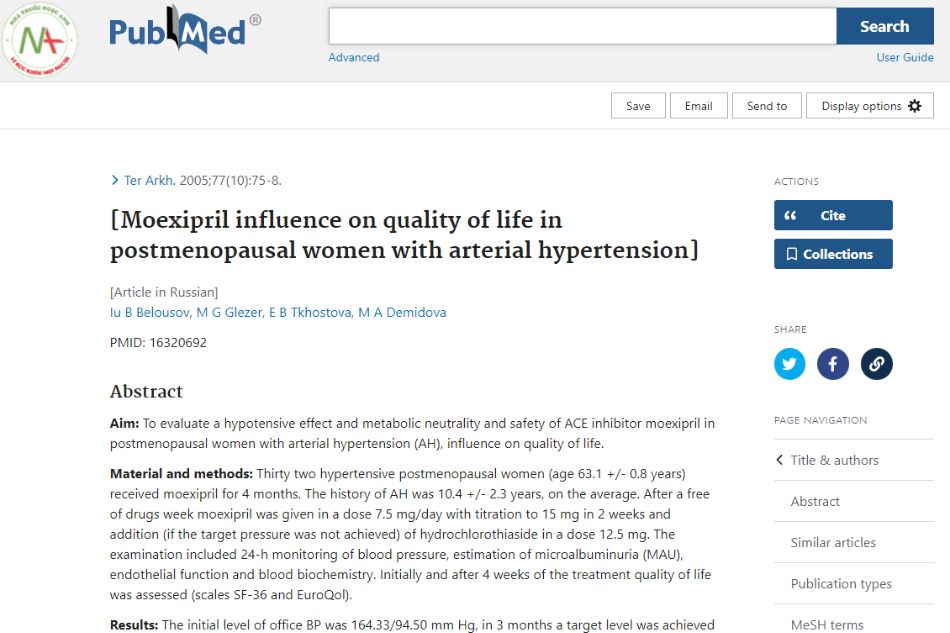 Moexipril influence on quality of life in postmenopausal women with arterial hypertension