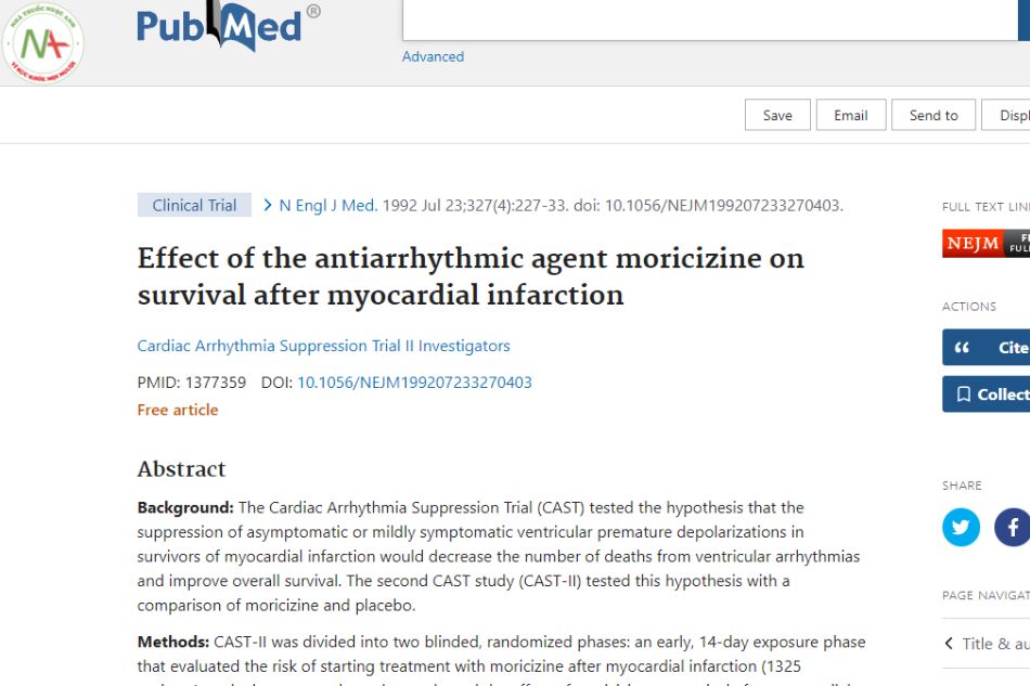 Effect of the antiarrhythmic agent Moracizine on survival after myocardial infarction