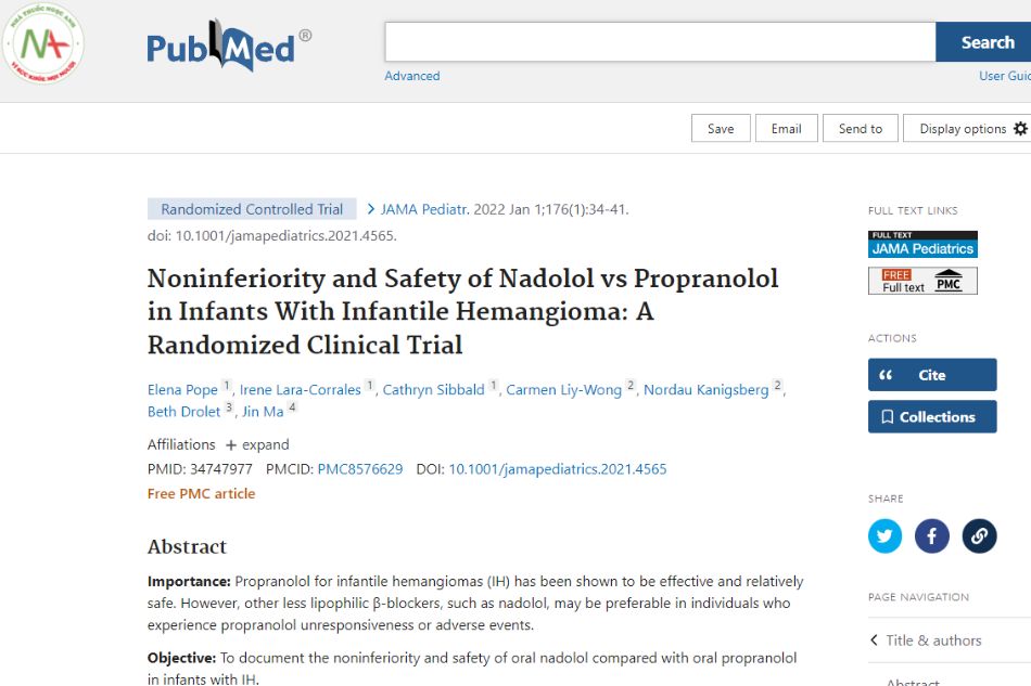 Noninferiority and Safety of Nadolol vs Propranolol in Infants With Infantile Hemangioma: A Randomized Clinical Trial