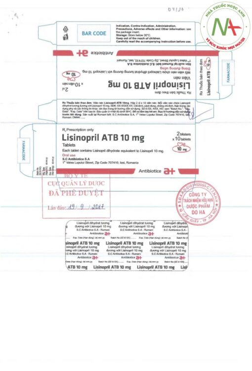 Nhãn Lisinopril ATB 10mg