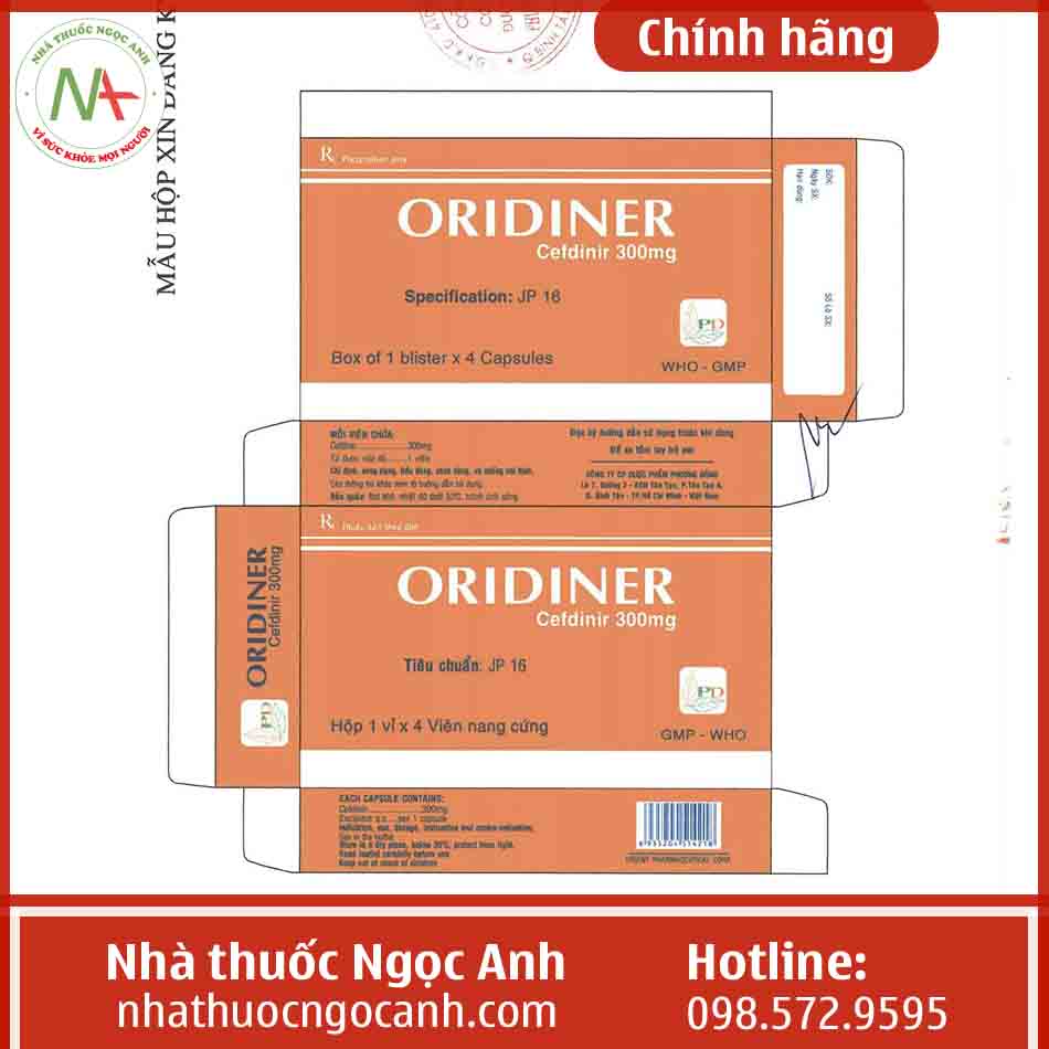 Nhãn thuốc Oridiner 300mg