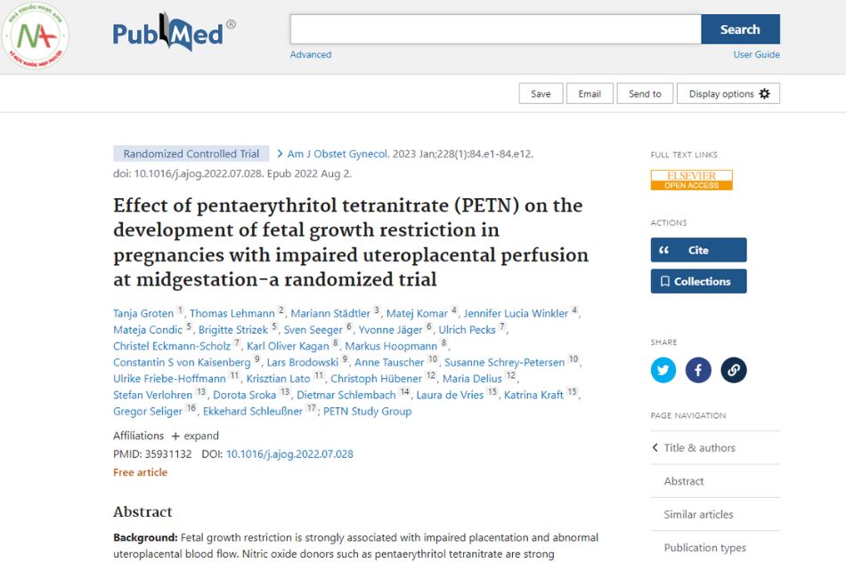 Effect of pentaerythritol tetranitrate (PETN) on the development of fetal growth restriction in pregnancies with impaired uteroplacental perfusion at midgestation—a randomized trial