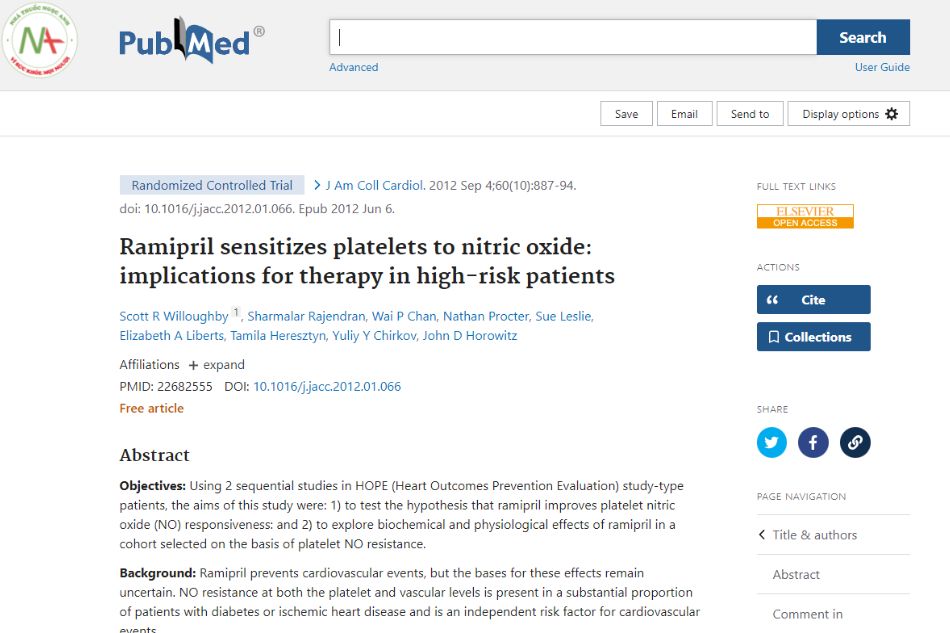 Ramipril sensitizes platelets to nitric oxide: implications for therapy in high-risk patients