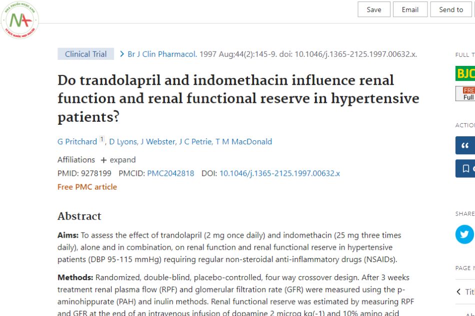 Do trandolapril and indomethacin influence renal function and renal functional reserve in hypertensive patients? 