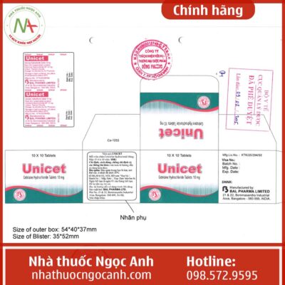 Nhãn thuốc Unicet Bal Pharma