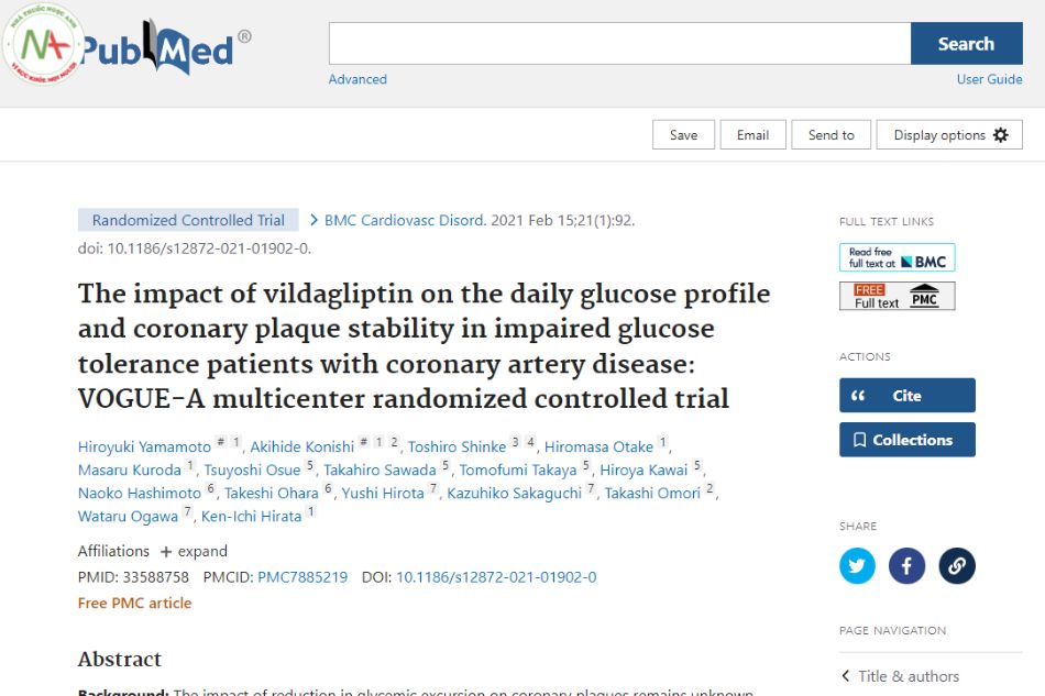 he impact of vildagliptin on the daily glucose profile and coronary plaque stability in impaired glucose tolerance patients with coronary artery disease: VOGUE—A multicenter randomized controlled trial
