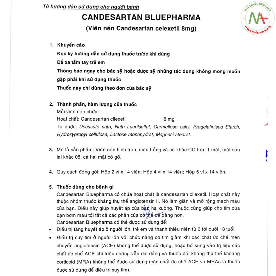 Hướng dẫn sử dụng thuốc Candesartan Bluepharma 8 mg trang 1