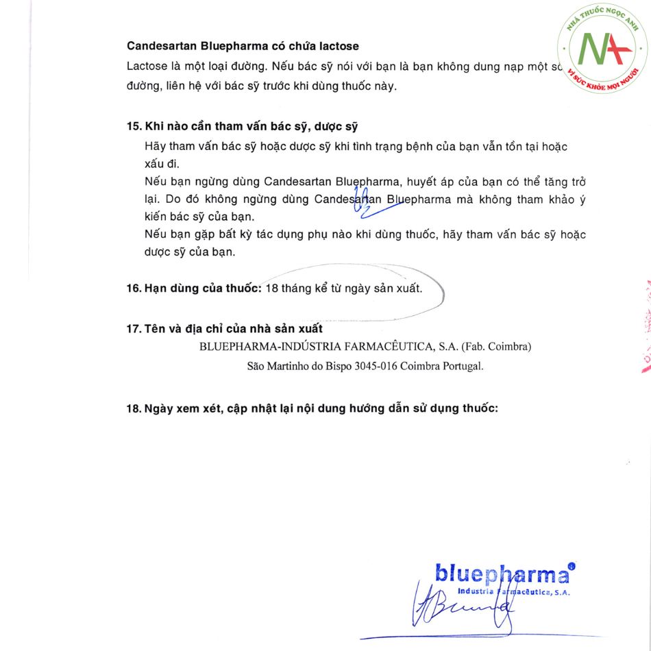 Hướng dẫn sử dụng thuốc Candesartan Bluepharma 8 mg trang 8
