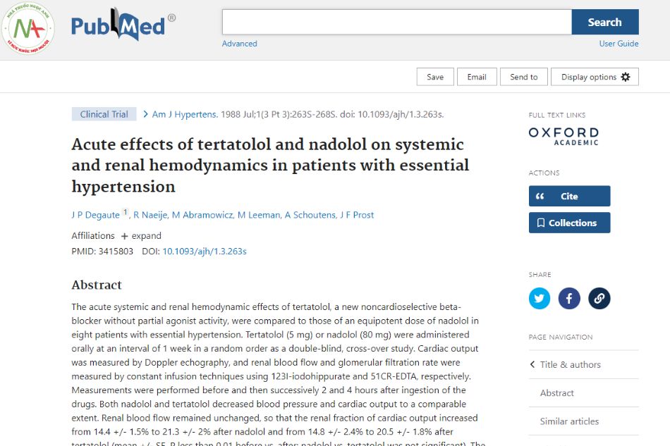 Acute effects of tertatolol and nadolol on systemic and renal hemodynamics in patients with essential hypertension